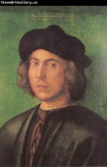 Albrecht Durer Portrat eines jungen Mannes vor grunem Hintergrund